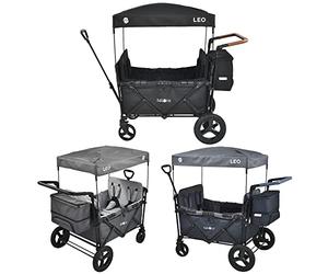 FableKids Chariot à roulettes Leo X4Plus avec Toit | Chariot de Transport Pliable | Harnais 4X 5 Points | Roues Tout-Terrain 360° | Frein à Pied | Oxford 600D| Filets d'aération | Noir Onyx