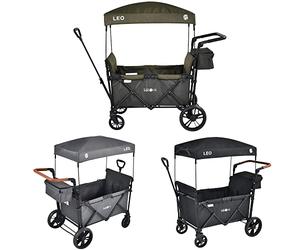 FableKids Chariot Leo X2Lite avec Toit | 2 Places | Chariot de Transport Pliable | Sac arrière | Harnais 5 Points | Roues 360° | Couverture Anti-poussière Incluse | Oxford 600D | Vert Safari