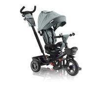 FableKids Noemi Tricycle 5 en 1 avec barre de poussée à partir de 18 mois jusqu'à 25 kg, marche avant et arrière, pneus PU, roue libre spacieuse, panier, sac, porte-gobelet - Gris