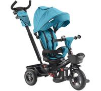 FableKids Noemi Tricycle 5 en 1 avec barre de poussée à partir de 18 mois jusqu'à 25 kg, marche avant et arrière, pneus PU, roue libre spacieuse, panier, sac, porte-gobelet - Turquoise