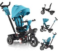 FableKids® Tricycle Noemi 5 en 1 avec barre de poussée, marche avant et arrière, pneus PU, roue libre, panier, sac et porte-boisson, de 18 mois à 25 kg Turquoise
