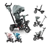 FableKids Trike 5 en 1 barre de poussée 18-25 kg, marche av./ar., pneus PU, roue libre, panier, sac, porte-gobelet - Gris