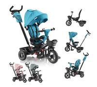 FableKids Trike 5 en 1 Tricycle poussée 18 mois 25 kg, marche av./ar. Pneus PU, roue libre, panier, sac, porte-gobelet - Turquoise