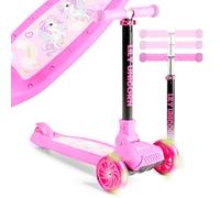 FableKids Trottinette Enfant Pliable avec Roues LED | Scooter à Hauteur Réglable, Frein au Pied, dès 3 Ans | Jusqu’à 50 kg | Rose