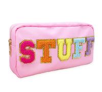 Fablinks Trousse à Maquillage en Nylon Rose avec Patchs en Chenille, 22,8 cm (9"), Peluche - Rose