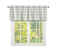 Fabpuro Cantonnière de fenêtre à carreaux vert clair avec passe-tringle pour cuisine, panneau de traitement de fenêtre pour décoration d'intérieur, vert clair et blanc, 137,2 x 45,7 cm