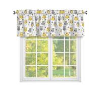 Fabpuro Cantonnière de fenêtre avec passe-tringle pour cuisine, motif hiboux de dessin animé, panneau de traitement de fenêtre pour décoration d'intérieur, jaune, gris, blanc, 137,2 x 45,7 cm