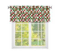 Fabpuro Cantonnière de fenêtre en treillis à carreaux rouges et verts pour cuisine, rideaux courts avec passe-tringle, panneau de traitement de fenêtre pour décoration d'intérieur, rouge, vert, blanc