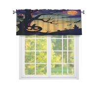 Fabpuro Cantonnière de fenêtre Halloween arbre mort hibou pour cuisine, rideaux courts avec passe-tringle, panneau de traitement de fenêtre pour décoration d'intérieur, noir et violet, 137,2 x 45,7 cm