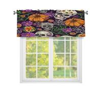 Fabpuro Cantonnière de fenêtre Halloween hippie tête de mort citrouille pour cuisine, rideaux courts avec passe-tringle, panneau de traitement de fenêtre pour décoration d'intérieur, noir et violet