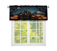 Fabpuro Cantonnière pour fenêtre de cuisine, château d'Halloween, citrouille, arbre mort, rideaux courts avec passe-tringle, panneau de traitement de fenêtre pour décoration d'intérieur, noir, 137,2 x