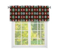 Fabpuro Flocons de neige de Noël sur cantonnière de fenêtre à carreaux rouges et verts pour cuisine, rideaux courts avec passe-tringle, panneau de traitement de fenêtre pour décoration d'intérieur