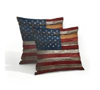 Fabpuro Lot de 2 housses de coussin décoratives imperméables pour extérieur, 40 x 40 cm, motif drapeau américain rustique texturé en bois pour terrasse, jardin, tente, canapé, sofa