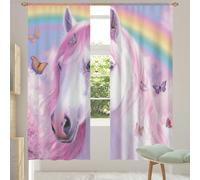 Fabpuro Lot de 2 voilages semi-transparents avec passe-tringle pour fenêtres de salon, chambre à coucher, rideaux fantaisie arc-en-ciel, cheval, papillon, 140 x 198 cm x 2