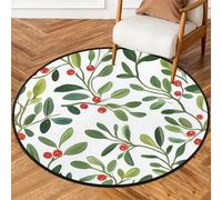 Fabpuro Tapis rond de 92 cm pour salon, chambre d'enfant, tapis circulaire lavable, antidérapant pour décoration d'intérieur, gui, feuilles de fruits, branches