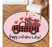 Fabpuro Tapis rond de 92 cm pour salon, chambre d'enfant, tapis circulaire lavable, antidérapant pour décoration d'intérieur, Saint-Valentin, buffle, camion, cœur d'amour