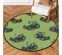 Fabpuro Tapis rond de 92 cm pour salon, chambre d'enfant, tapis circulaire lavable, antidérapant pour décoration d'intérieur, tracteurs de construction de dessins animés