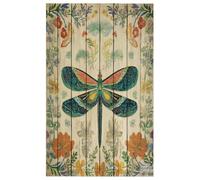 Fabpuro Torchon de cuisine en microfibre doux et absorbant à séchage rapide pour salle de bain, décoration d'intérieur, motif floral vintage libellule sur texture bois 45 x 72 cm