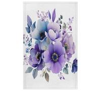 Fabpuro Torchon de cuisine en microfibre doux et absorbant à séchage rapide pour salle de bain, décoration d'intérieur, aquarelle, violet et bleu, feuilles d'eucalyptus et fleurs - 45 x 72 cm