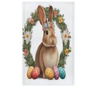 Fabpuro Torchon de cuisine en microfibre doux et absorbant à séchage rapide pour salle de bain, décoration d'intérieur, motif œufs de Pâques, couronne florale de lapin, 45 x 72 cm