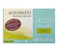 Fabriano Artistico Acquarello Watercolour, blanc naturel, grain grossier, 31 x 41 cm, 20 feuilles de 300 g/m², carton aquarelle d'artiste de qualité supérieure, bloc encollé sur les 4 côtés,