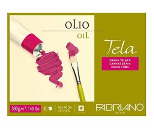FABRIANO - Tela, Grain Toile - Bloc 4 côtés collés 30x40 cm - 300 GSM - 10 Feuilles