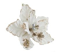 Fabric Art Fleurs de Noël scintillantes pour la maison et le sapin Blanc 22 cm