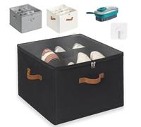 Fabric Shoe Organizer Storage Box, Shoe Cubby Storage Containers With Adjustable Dividers And Clear Cover, Foldable Cubby Storage Containers, Fits Up To 16 Pairs, For Boots Heels Sneakers (Black)