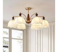 Fabric Wood Mid Century Sputnik Chandelier Semi Flush Mount Farmhouse Rustic Close to Light Fixtures Flower Bedroom Ceiling Lamp for Living Room Kitchen Island Bathroom