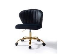 FABRICATION HAUS Chaise de Bureau Moderne, Chaise Coquille Ergonomique, Fauteuil de Bureau Mignonne en Velours, Siège Roulante Pivotante à Dossier Bas Réglable, pour Salon, Salle d'Etude, Noir