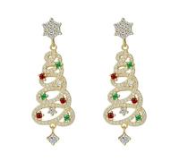 Fabrication Nettoyeur Pack Bijoux strass coloré ensemble d'oreilles arbre de noël pour femmes bijoux d'oreille de noël Kits Pince Baguier Kits Bijoux (Gold, One Size)
