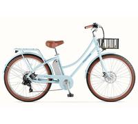 FabricBike E-Stepcity Vélo Électrique - 250W, Batterie 36V, Autonomie 60 km, 7 Vitesses Shimano, Freins à Disque, Cadre Ouvert, Éclairage & Porte-Bagages (Blue Plus)