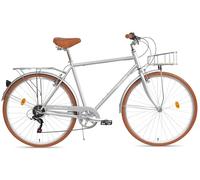 FabricBike Southken - Vélo de Ville 28", Velo de Ville Classique, Bicyclette avec Panier, Selle Confortable, Transmission à 7 Vitesses (Southken Matte Grey + Panier, M-54cm)