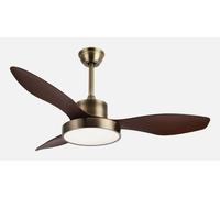 Abrila - Ventilateur DC Hayate | Couleur cuir avec trois pales de couleur chêne | avec 6 vitesses réglables | avec 3 températures de lumière | Télécommande incluse