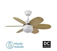 Fabrilamp Ventilateur ALVES 175791601 DC E27 Télécommande Minuterie Blanc/Hêtre