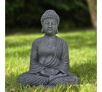 FABRIQ Bouddha méditant avec petite base - Or/noir - 30 cm - Pierre artificielle peinte à la main - Résistant aux intempéries - Décoration pour la maison et le jardin (graphite)