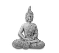 FABRIQ Dekogarten Figurine Budda en pierre artificielle Statue de Bouddha thaï, pour l'intérieur et l'extérieur, gris, résistante aux intempéries, massive L : 15 cm l : 25 cm H : 30 cm Poids : 3 kg