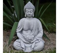 FABRIQ Grand Bouddha avec petit pot de fleurs dans les mains, figurine de Bouddha pour jardin zen, statuette en pierre, résistante aux intempéries, massive, résistante au gel, pour l'extérieur, 40 cm,