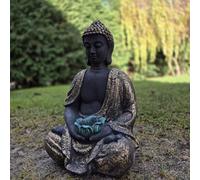 FABRIQ Grande figurine Bouddha 40 cm - 12 kg - Fonte de pierre - Doré - Résistant au gel jusqu'à -30 °C - Méditation et décoration de jardin
