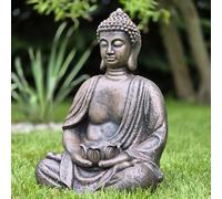 FABRIQ Grande statue de Bouddha en pierre, 40 cm, peinte à la main en gris ou or, résistante au gel jusqu'à -30 °C, idéale pour le jardin, la méditation, la décoration intérieure et extérieure