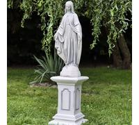 FABRIQ Madonna sur colonne 63 cm - Figurine de saint en pierre coulée - 16 kg - Décoration religieuse de jardin et de maison - Résistant aux intempéries et au gel