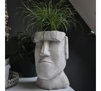 FABRIQ Moai Figurine décorative en pierre Hauteur 26 cm 6 kg peinte à la main résistante au gel pour l'extérieur