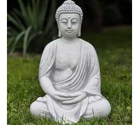 FABRIQ Statuette de Bouddha en méditation, jardin décoratif en pierre artificielle pour extérieur, jardin zen, gris, résistant aux intempéries, apaisant, massif L : 20 cm l : 24,5 cm H : 38 cm poids :