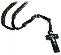 fabriqué à la Main en Bois Nazareth Cord Chapelet catholique Jesus Crucifix Imprint par Bethléem Gifts TM Noir