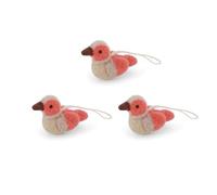 Fabriqué à la main et certifié commerce équitable - Gry & Sif - Design danois élégant - Artisanat népalais - Pendentif - Mini oiseaux en feutre pour décoration de salon - Corail/beige - Lot de 3