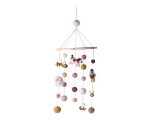 Fabriqué à la main et certifié commerce équitable - Gry & Sif - Design danois élégant x artisan népalais - Bébé mobile avec animaux fermes en feutre pour lit de bébé, parc, table à langer, chambre de