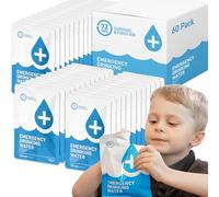 Fabriqué aux États-Unis - Paquets de rations d'eau d'urgence anti-éclatement, pochettes d'eau d'urgence, poche d'eau pour urgence, pochette d'eau de survie - 12/64/96 packs options d'eau d'urgence par 72 heures (60)