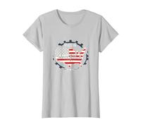 Fabriqué en Amérique, Drapeau Patriotique américain, Carte Industrielle T-Shirt, Femme, Argent, 3XL