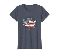 Fabriqué en Amérique, Drapeau Patriotique américain, Carte Industrielle T-Shirt, Femme, Bleu Chiné, XXL