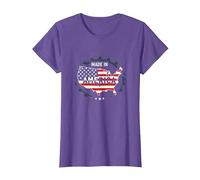 Fabriqué en Amérique, Drapeau Patriotique américain, Carte Industrielle T-Shirt, Femme, Violet chiné, XL